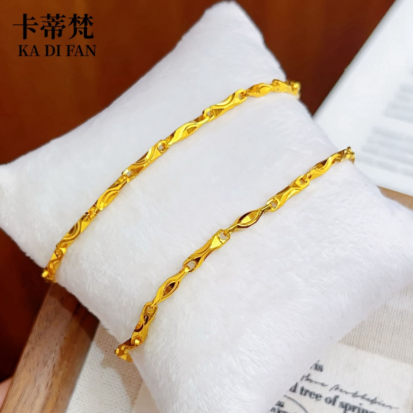 24K Thai Baht Yellow Gold shiny gold ingot bracelet