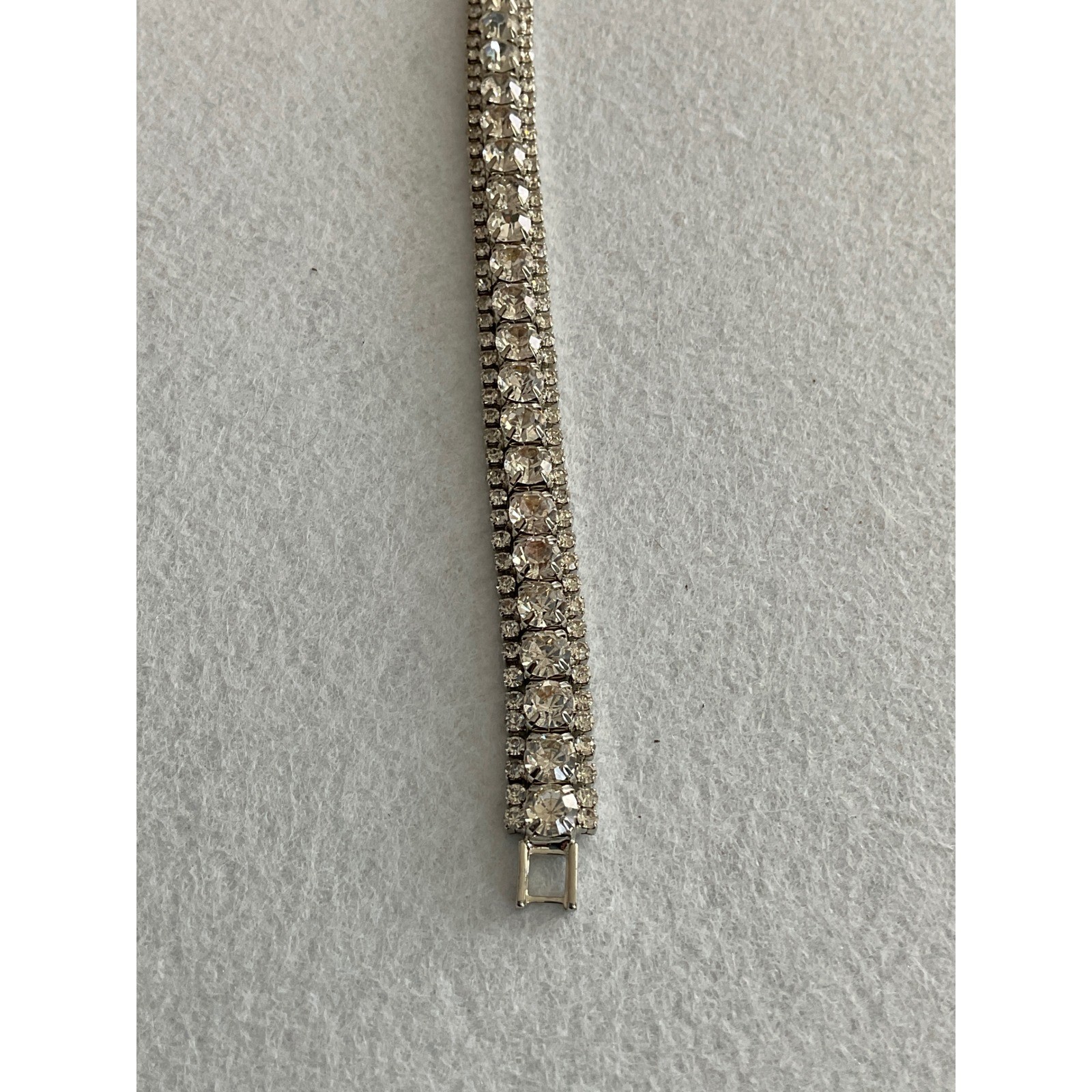 Bracelet rhinestone crystal silver tone fold over clasp bridal formal New