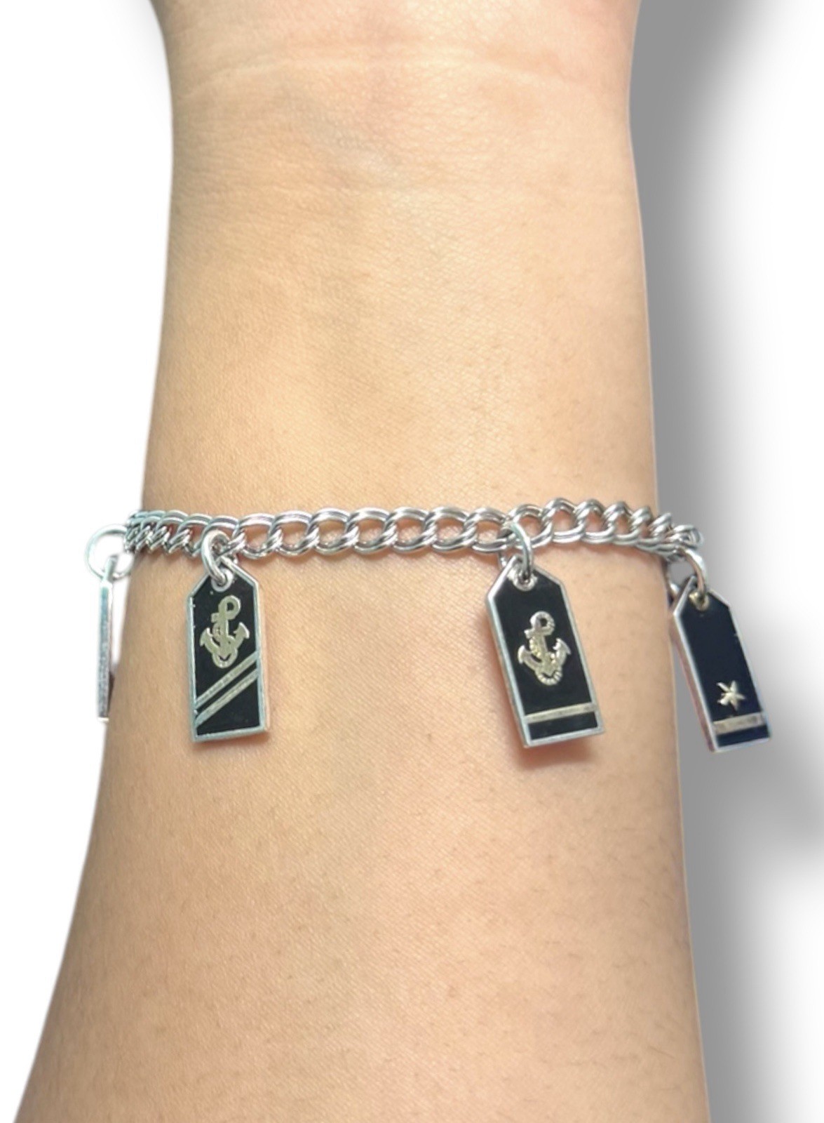 14K White Gold (585) Bracelet with Fixed 925 Sterling Silver Nautical Charms