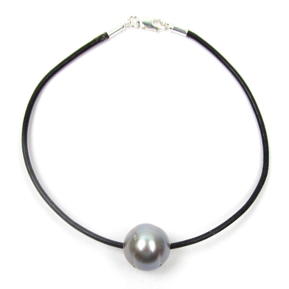 7.5″ Tahitian Silver Gray Pearl Genuine Leather Cord Bracelet Variable Sizes