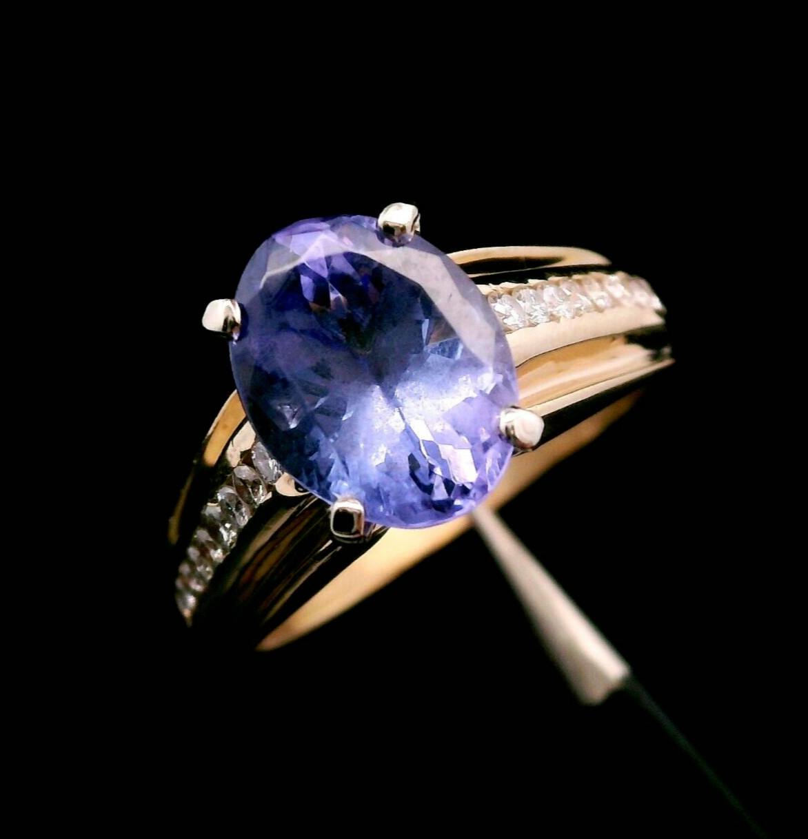 14K Yellow Gold 2.75ct Tanzanite 1/5ct Diamond Ring Size 6.25 7.36g Estate