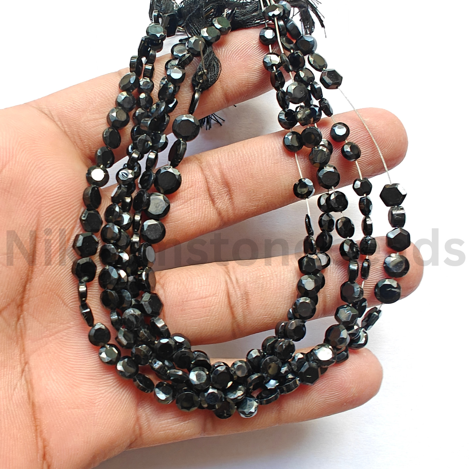 Natural Black Spinel Gemstone, Briolette Faceted Coin Cut Beads, 4.50-5.10 MM.