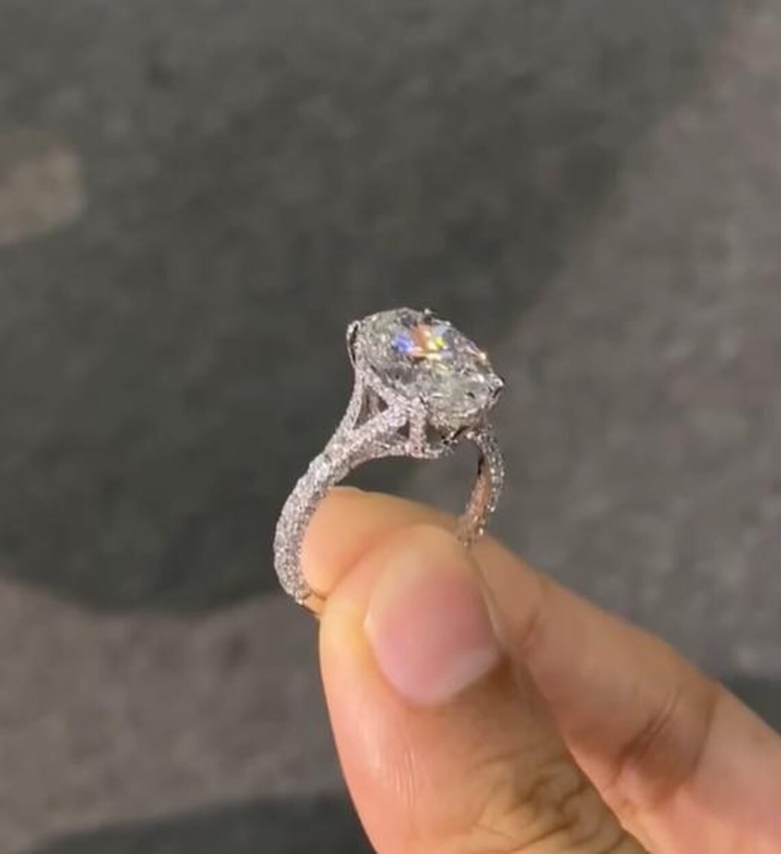 3CT Oval Cut Hidden Halo F/VVS1 Moissanite Engagement Ring 14K White Gold Plated