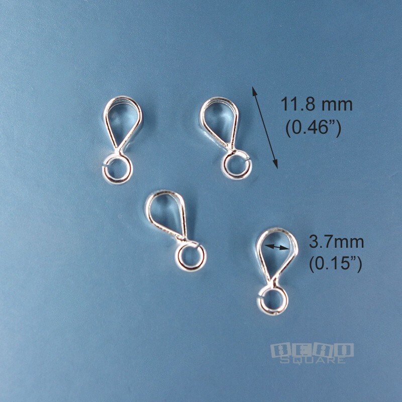 4 Solid Sterling Silver Smooth Pendant Bail Connectors w/Open Loop 11.8mm #33432