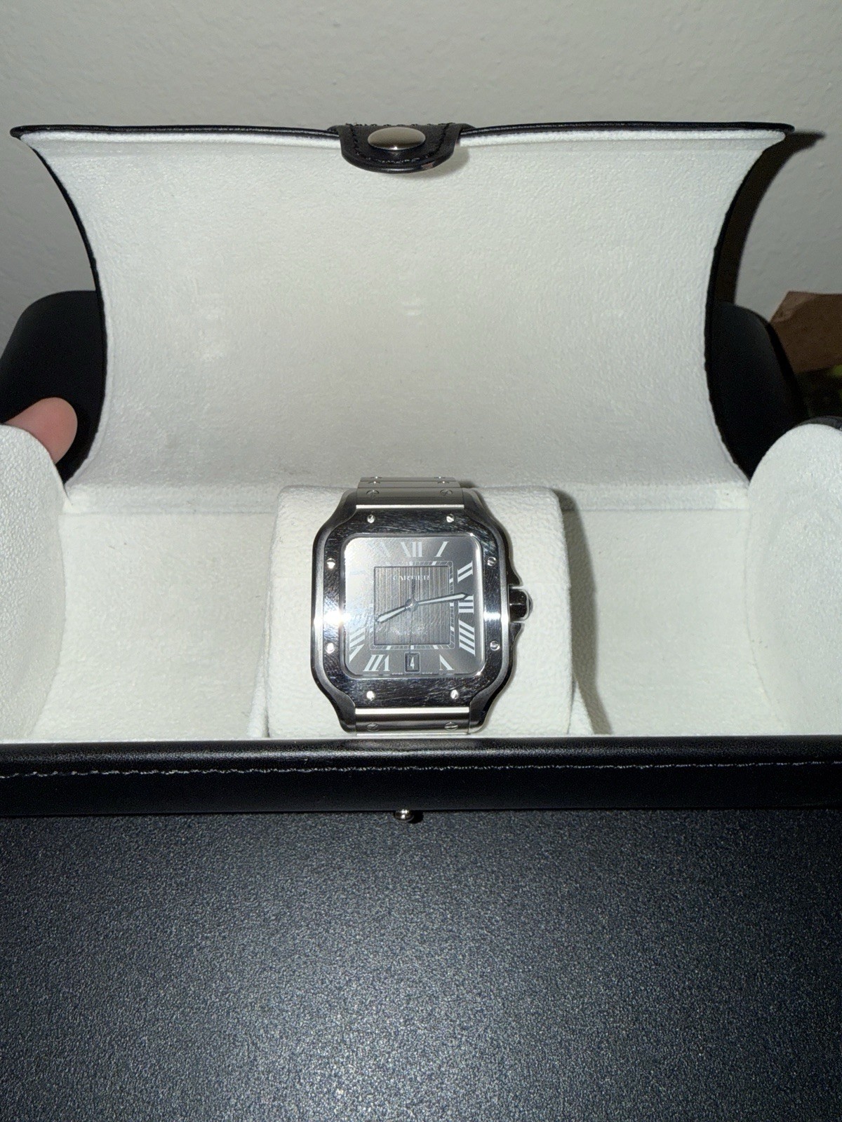 2025 Cartier Santos Automatic Black Dial Date Watch Box/papers additional strap