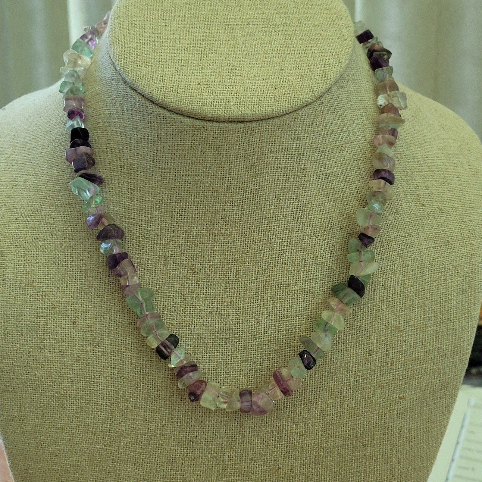 Vintage Rainbow Fluorite Chip Bead Necklace Purple Green 15 Inch Natural