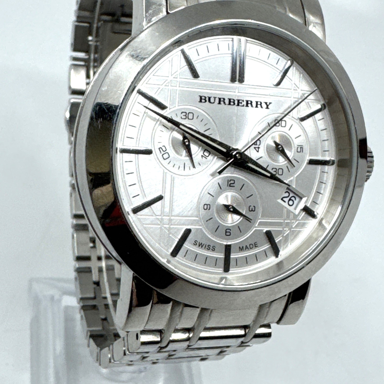 BURBERRY BU1372 Watch 40mm Quartz Silver Mens 5ATM Maintained Battery Tested