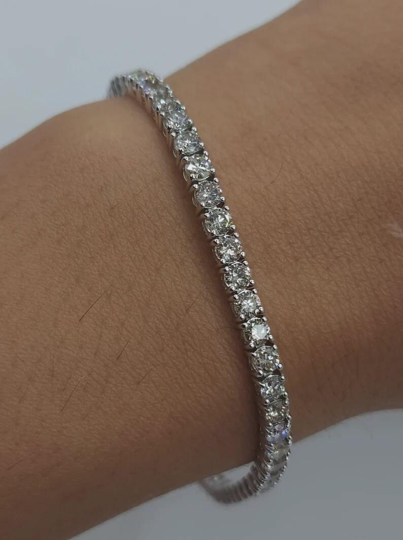 Round Cut Natural Diamond For a Stylish Tennis Bracelet In 14k Real White Gold