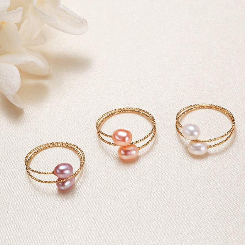 Double Pearl Three Row Stacking Bypass Ring in Solid Copper