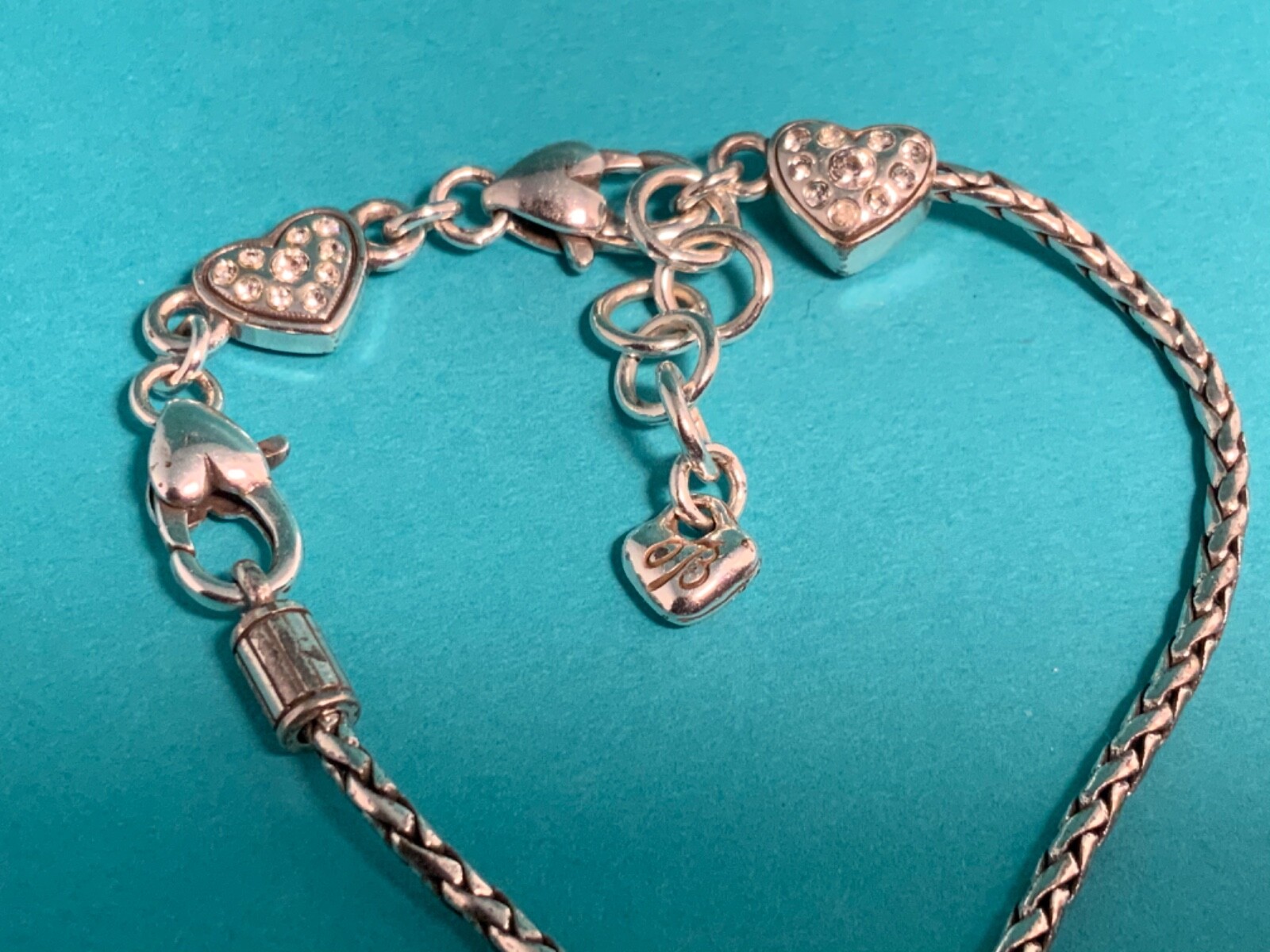 🌸 Brighton Silver Crystal Heart Charm Bracelet With 3 Charms (B23) 🌸