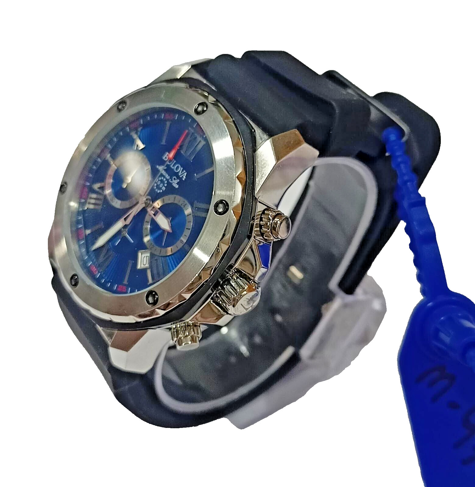 98B258 BULOVA MARINE STAR CHRONOGRAHP BLUR DIAL MEN’S WATCH “Photo Sample” M-474