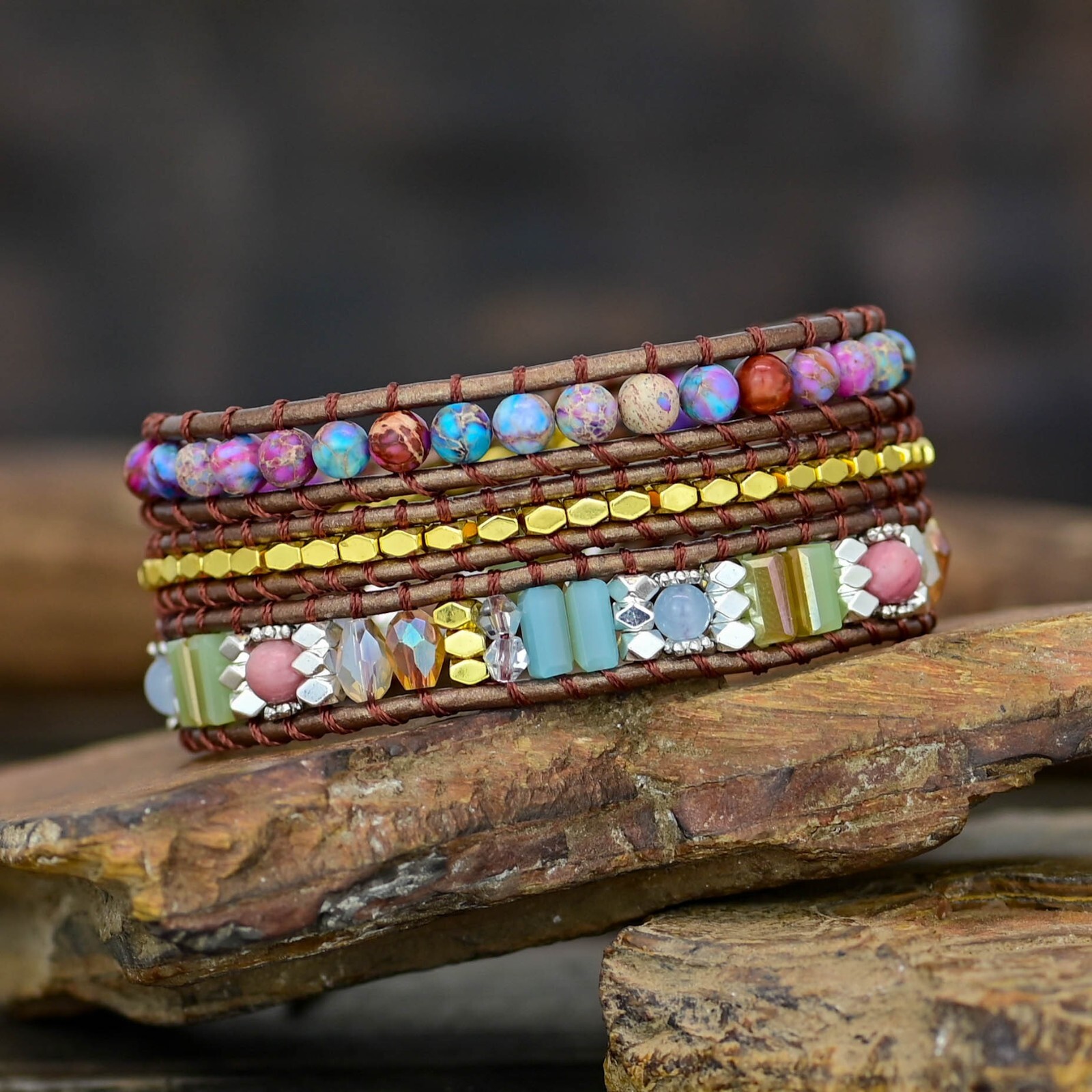 Natural Gemstone Crystal Women Healing Meditation Wrap Handmade Bracelet Gifts
