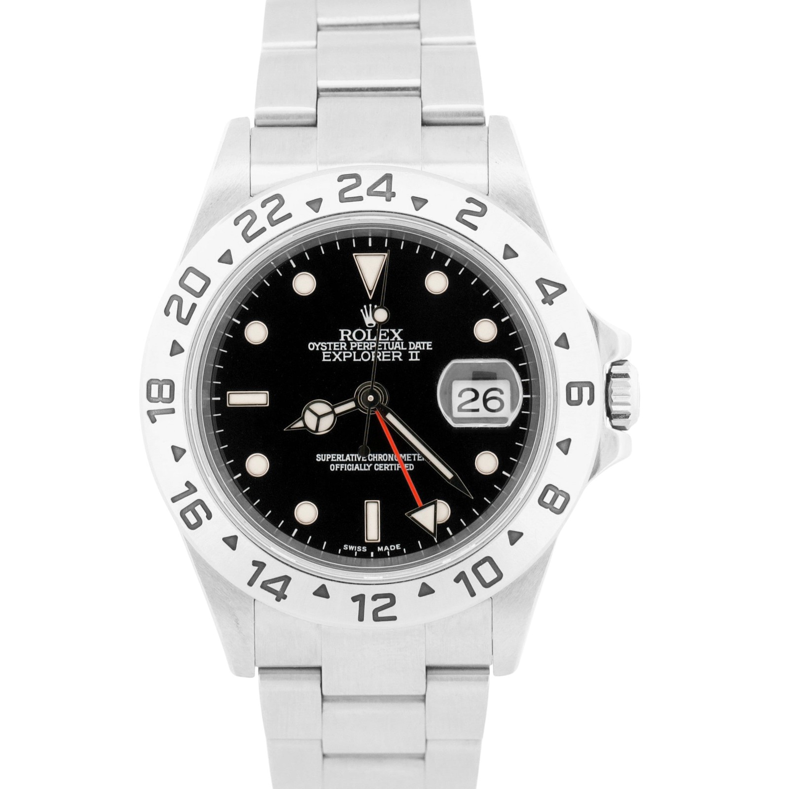 Rolex Explorer II BLACK Red Stainless Steel NO-HOLES 40mm Automatic Oyster 16570