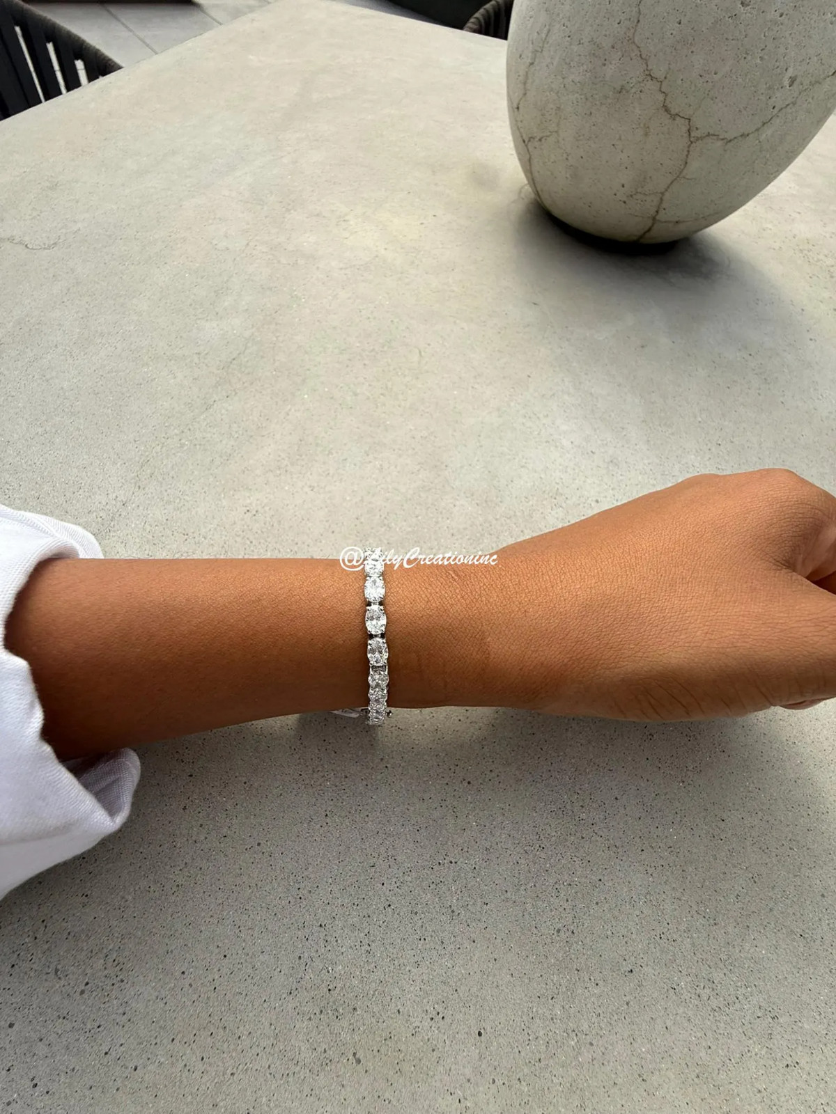 11 Carat Oval East to West Lab Grown Diamond Tennis Bracelet 6.50 Inch 14K Gold