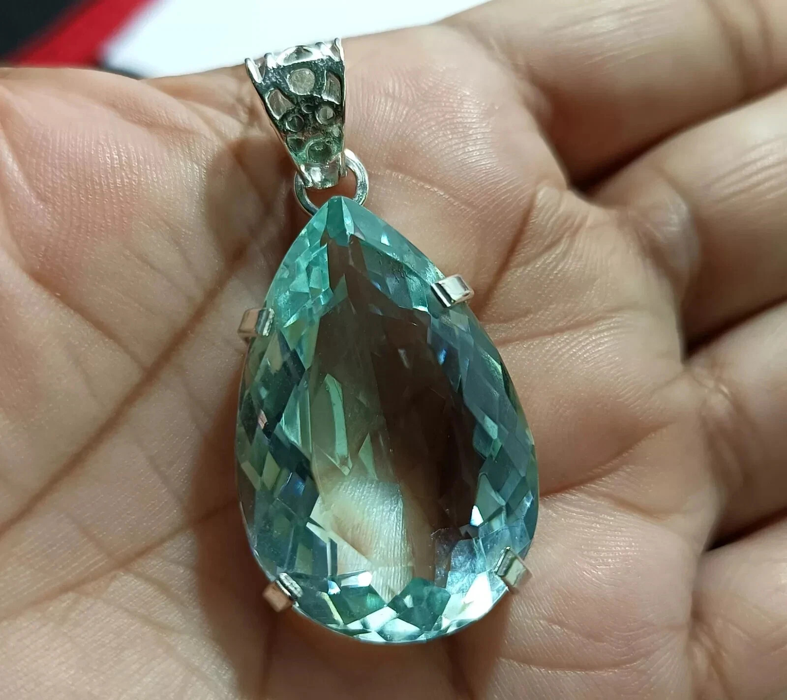 Natural 90.00 Ct+ Brazilian Pear AQUAMARINE Topaz 925 Silver Pendant Gemstone