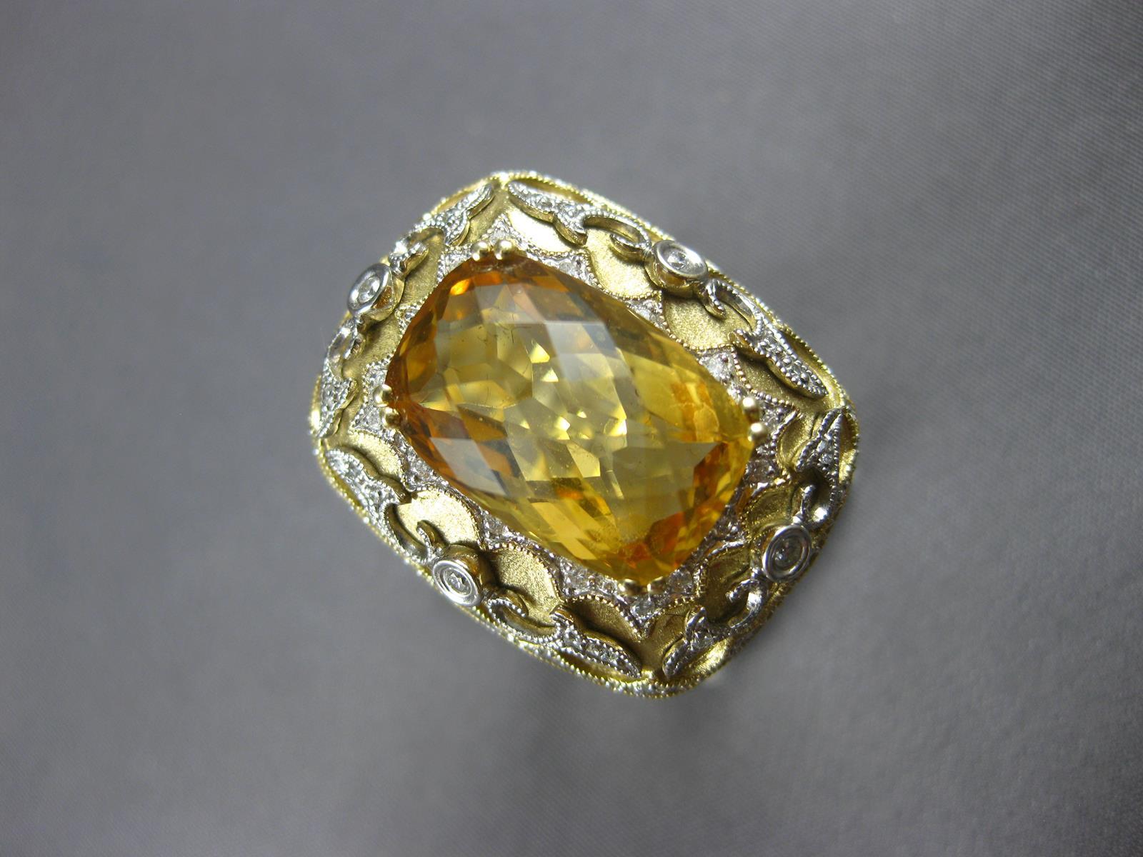 LARGE 7.89CT DIAMOND & AAA CITRINE 14KT 2 TONE GOLD CUSHION & ROUND SQUARE RING