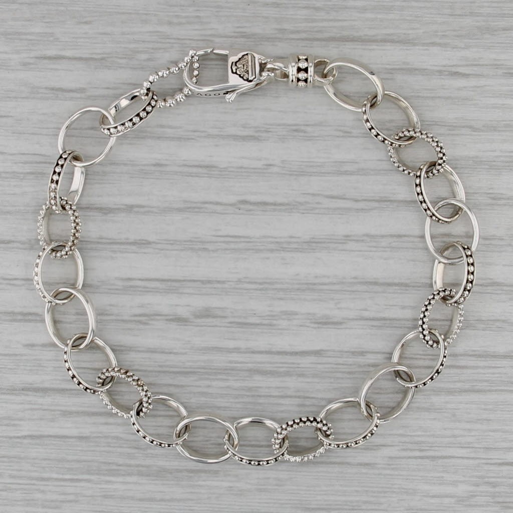 New Lagos Caviar Cable Chain Bracelet Sterling Silver w/ Pouch Card 7.75″ 8.7mm