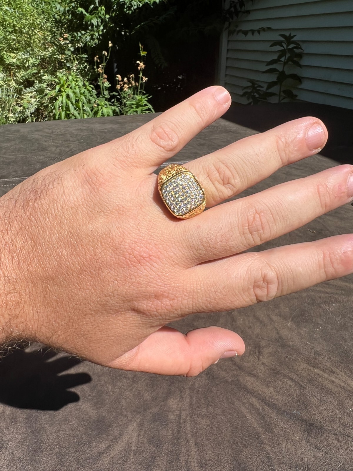 Mens Real Solid 925 14k Gold Plated Iced CZ Ring Hip Hop Size 7 8 9 10 11 12 13