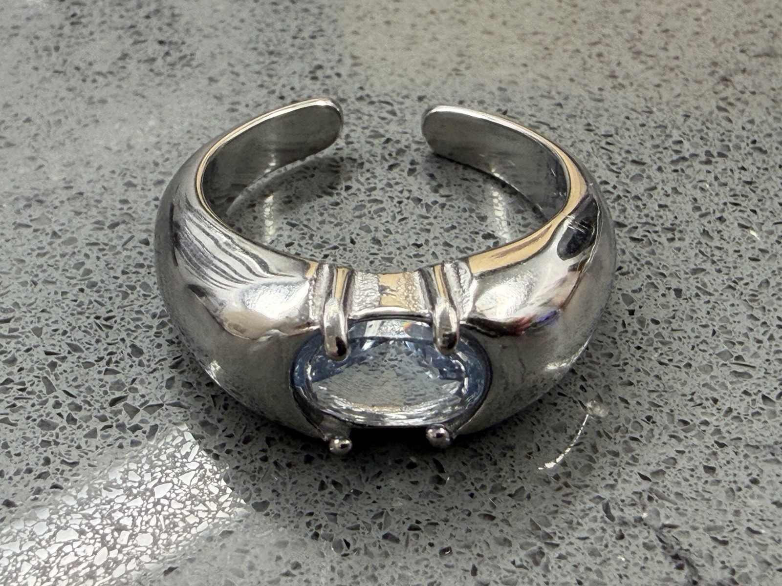 QUATTROFORT Liquid Metal Chrome Clear Crystal Cyber Gothic Steel Size 7