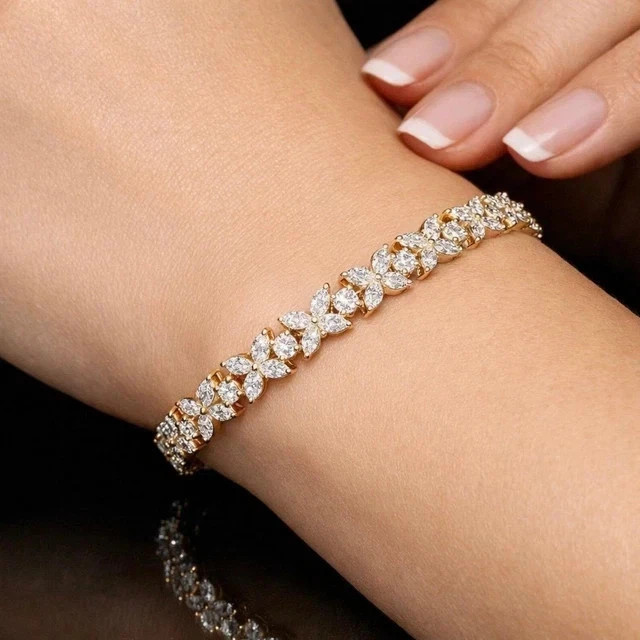 9Ct Marquise Cut Lab Created Diamond Tennis Bracelet 14K Yellow Gold Plated 7.5″