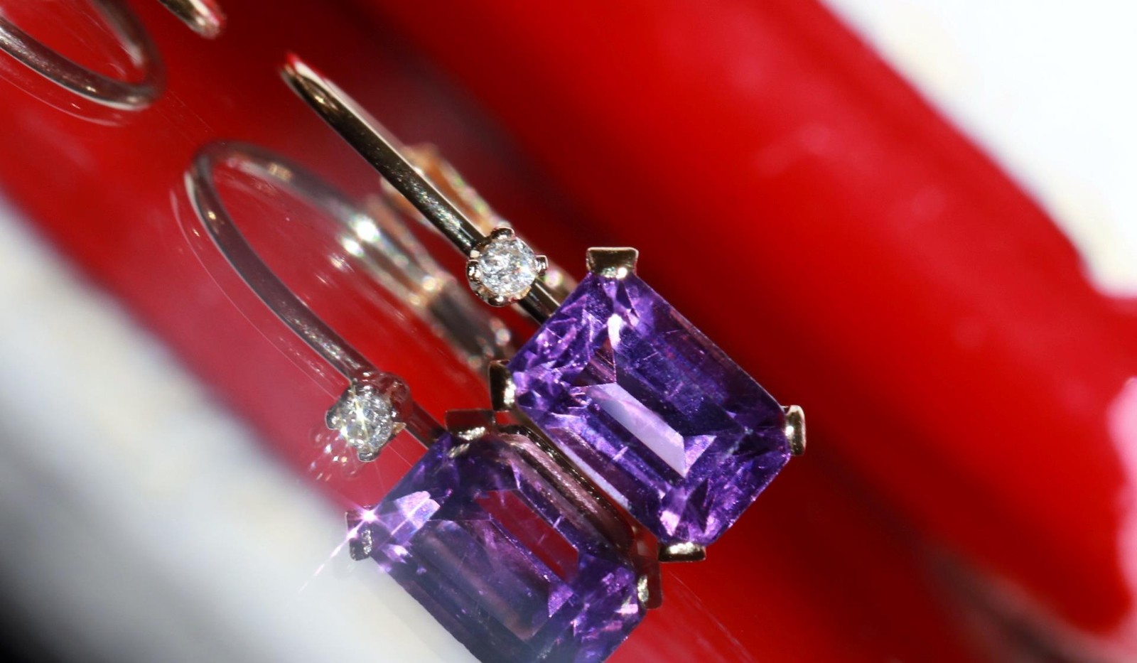 14k yellow gold earrings 0.82ct amethyst diamond 0.61″ dangle 0.91gr N3685