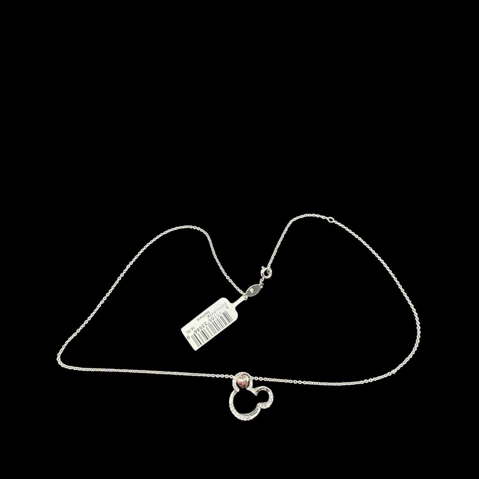 Disney I Love Mickey Pendant Necklace Fine Silver Plated Swarovski Crystal NWT