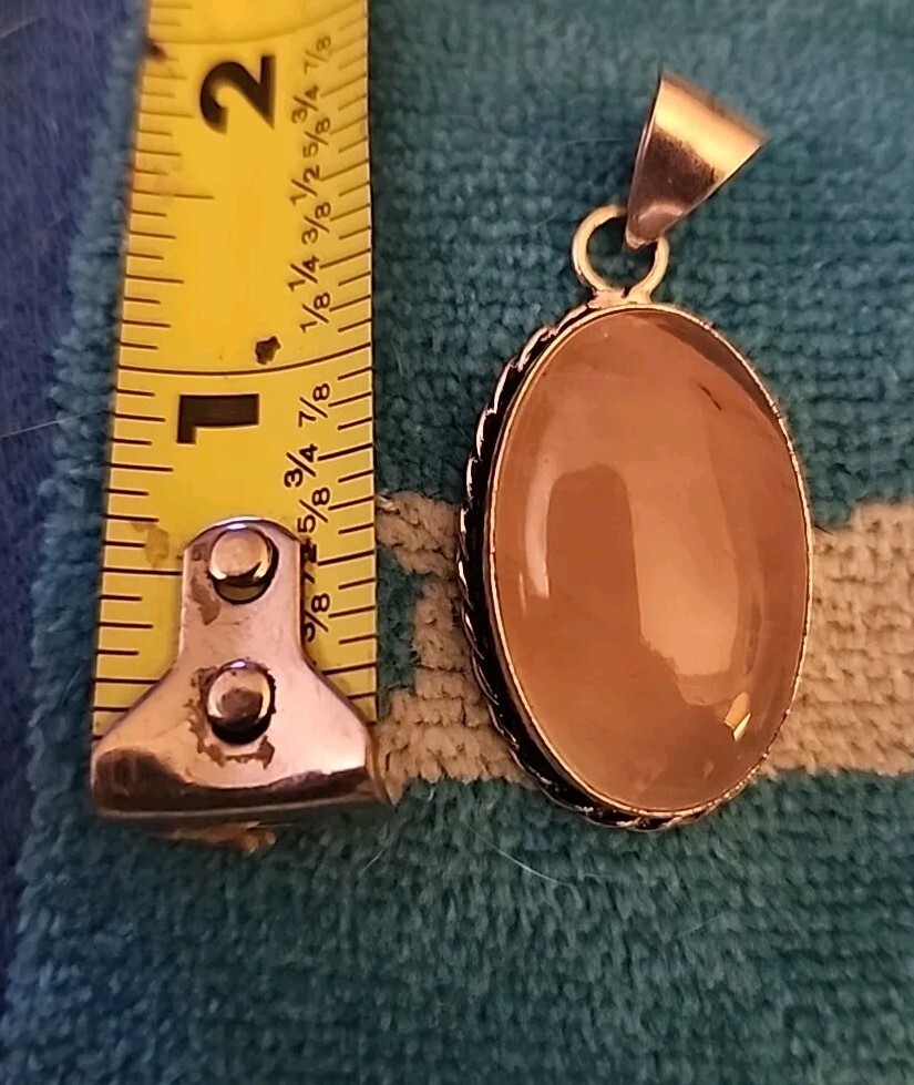 Pink Stone Oval Pendant Only* No Chain *Wrapped In Silver Plated Metal