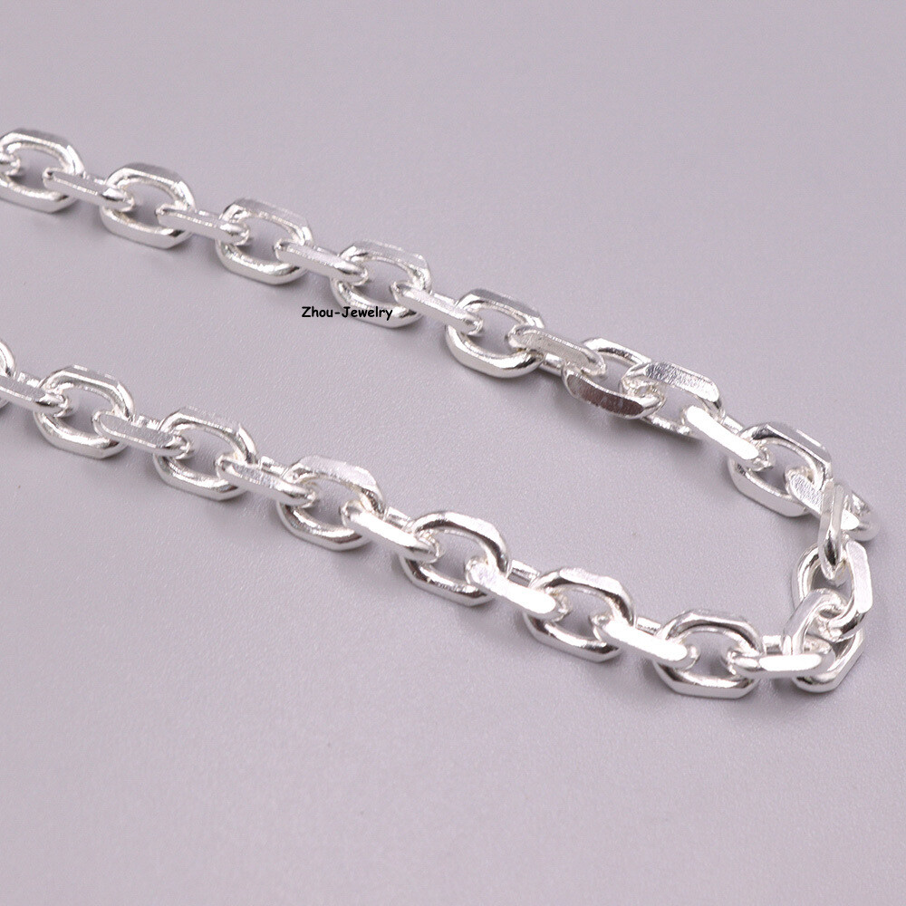 Pure S999 Fine Silver 999 Chain Women Men 5mm Square O Link Chain 35-37g 21.6in