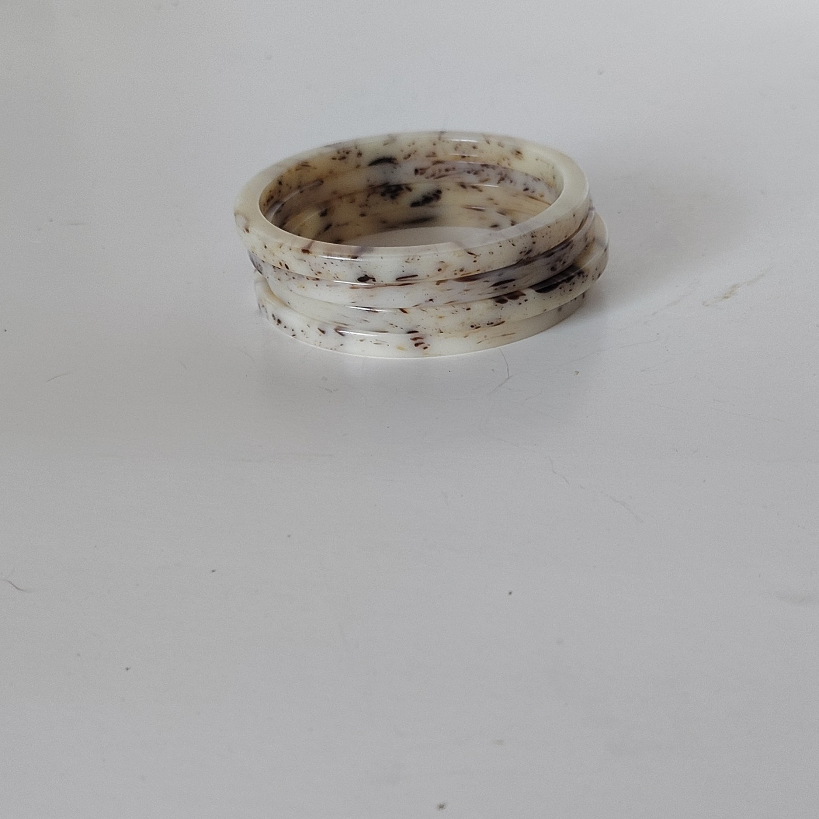 Set of 4 Ivory Brown Speckled Resin Stackable Bangle Bracelets, No Stone