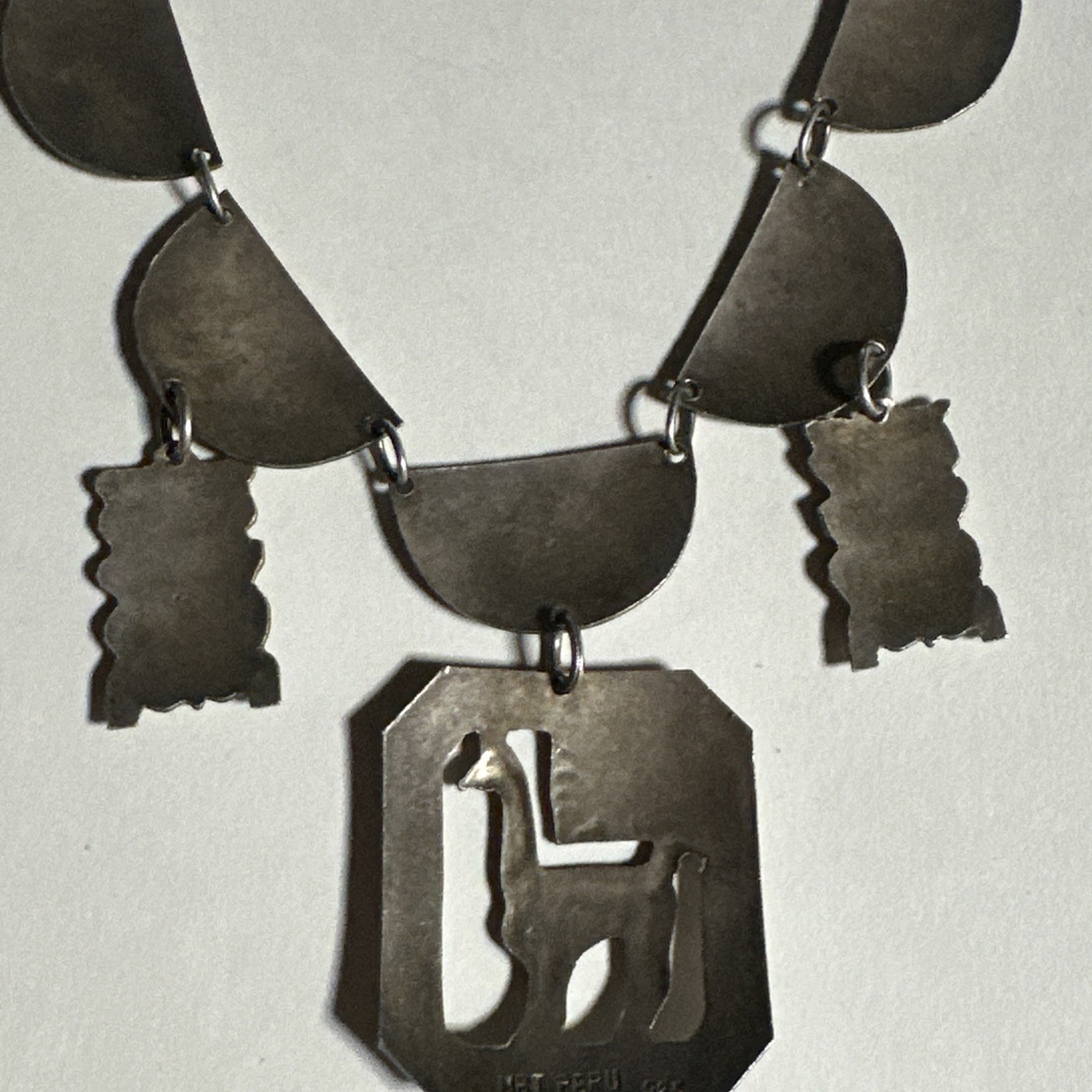 Vintage MRT Peru 925 Sterling Silver Llama Inca Warrior Link Necklace 18”