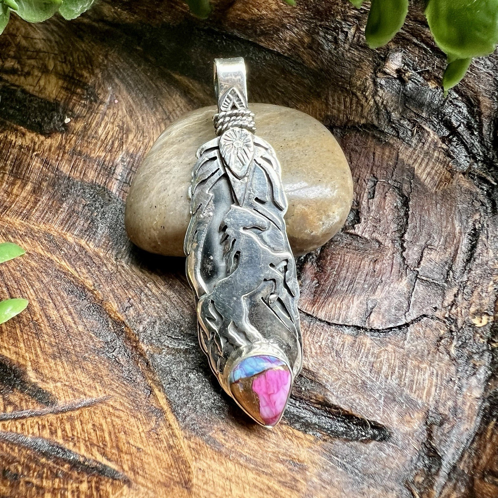 925 Sterling Silver Horse Feather Pendant | Dahlia | Solid Back | Southwestern