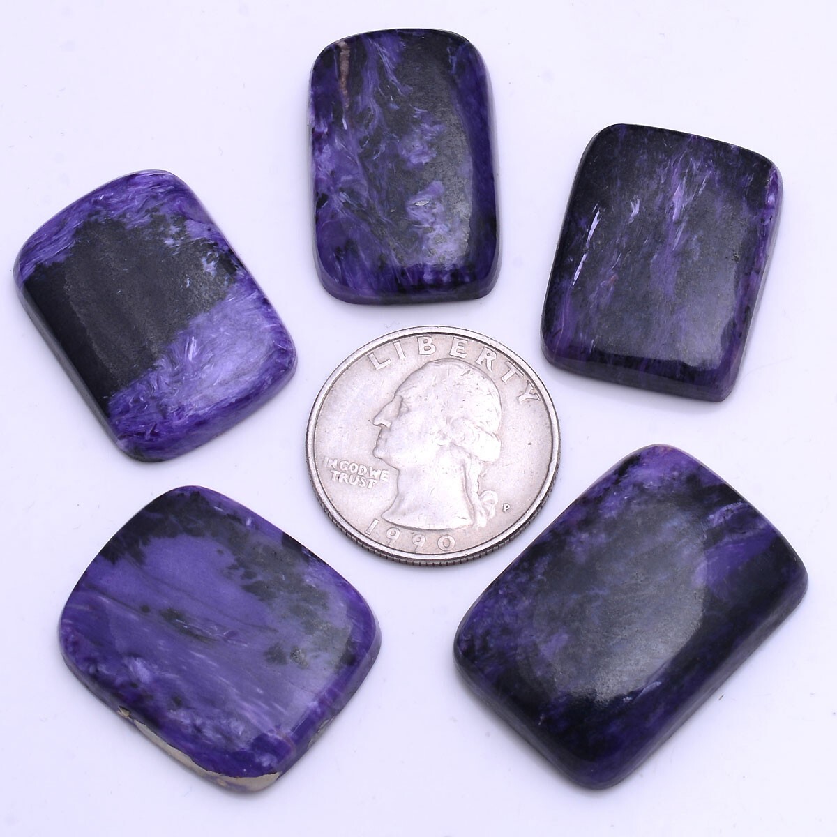 5 Pcs Natural Purple Charoite 27mm-30mm Cabochon Untreated Loose Gemstones Lot