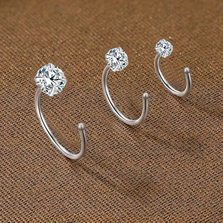 Zirconia Earrings 999 Sterling Silver CZ Hoop Small Huggie Zircon Stud Jewelry