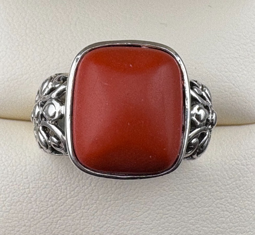 925 Sterling Silver Scrollwork Artisan Carnelian Ring Size 8.75 TMA – 7 grams