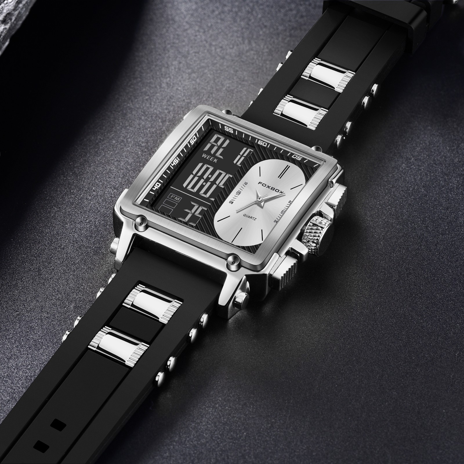 Sport Men Watch Quartz Square Big Dial LED Digital Waterproof Male Wristwatch