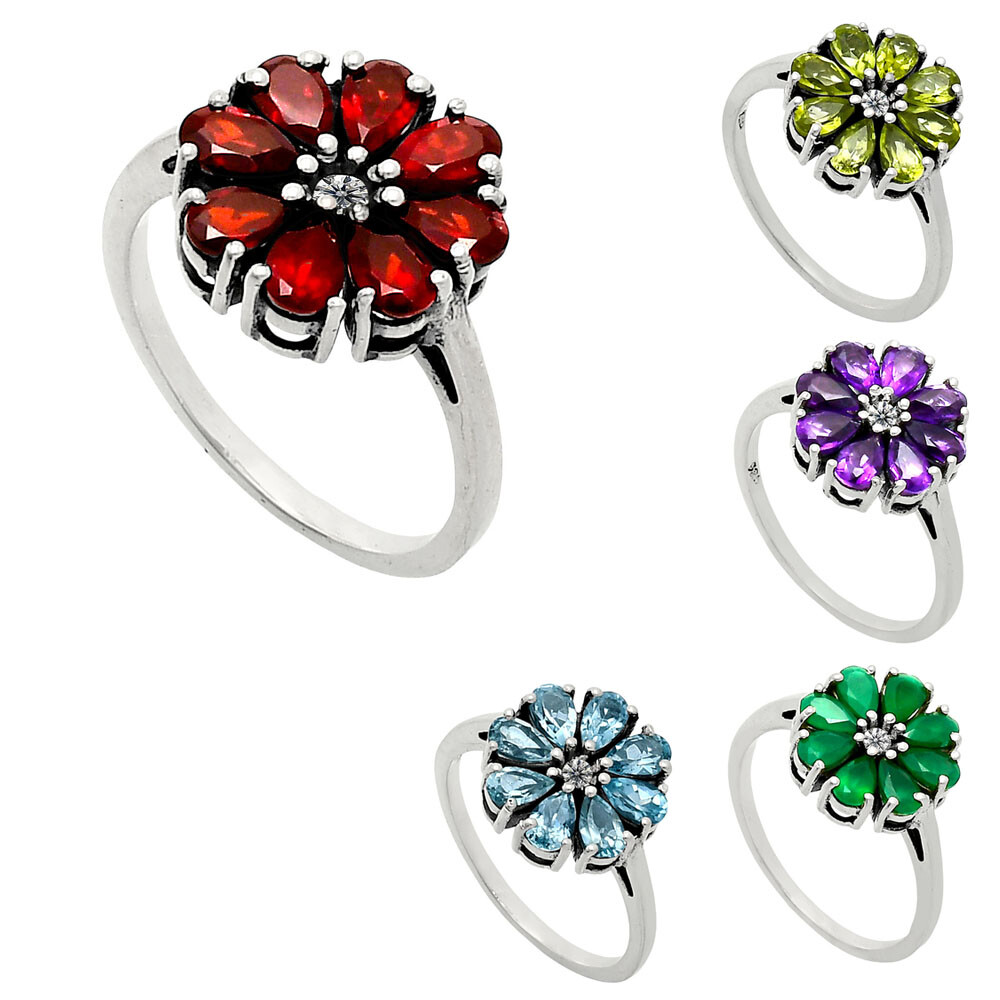 Natural Gemstones Pear Shape 925 Sterling Silver Ring s.6-10 R-1031 AGR1025