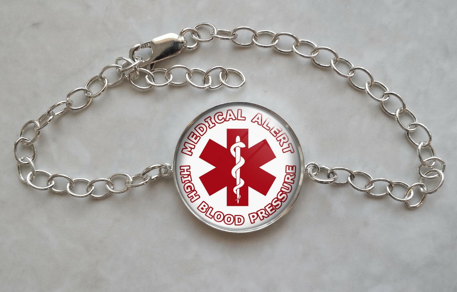 High Blood Pressure Medical Alert 925 Sterling Silver Adjustable Bracelet