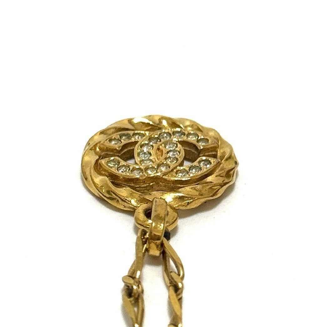CHANEL 3433 COCO Mark CC Logo Necklace Rhinestone Gold Vintage Authentic JAPAN