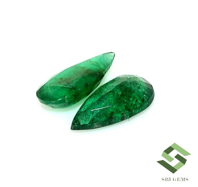 8.5×4.75×2.75 mm Natural Emerald Loose Gemstone Pear Cut Faceted Pair 1.35 Cts