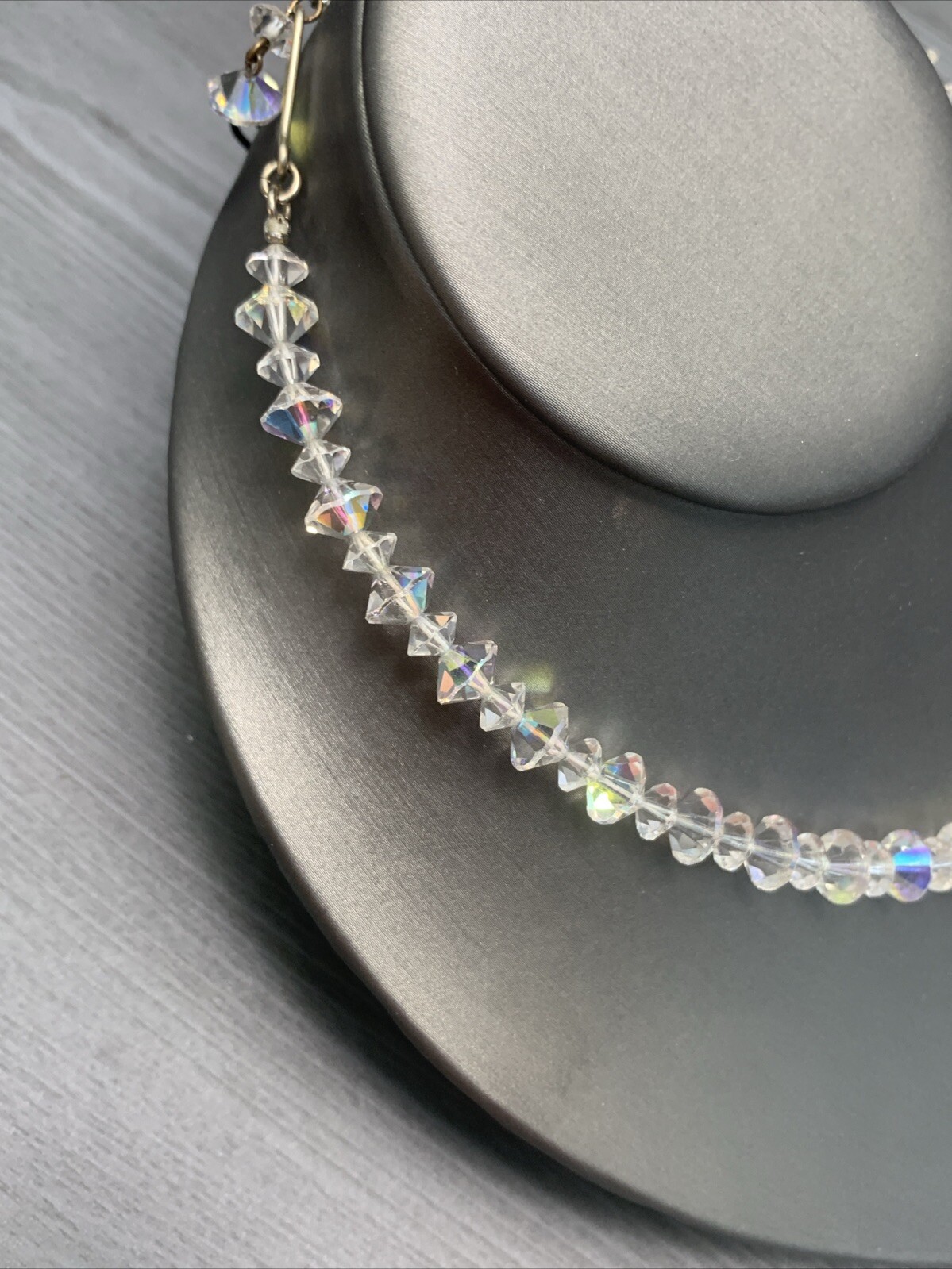 Vintage Necklace 1950s Ab Glass Crystal Wedding Necklace Change Knee length 14”