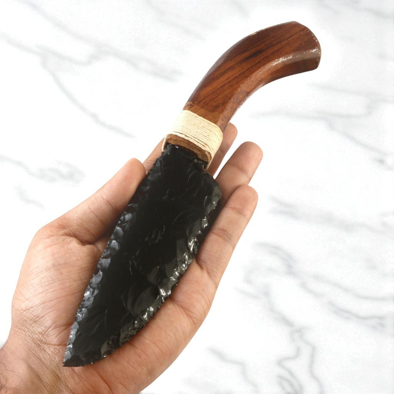 10″ Black Obsidian Glass Knife – Handmade Crystal Blade with Wooden Handle
