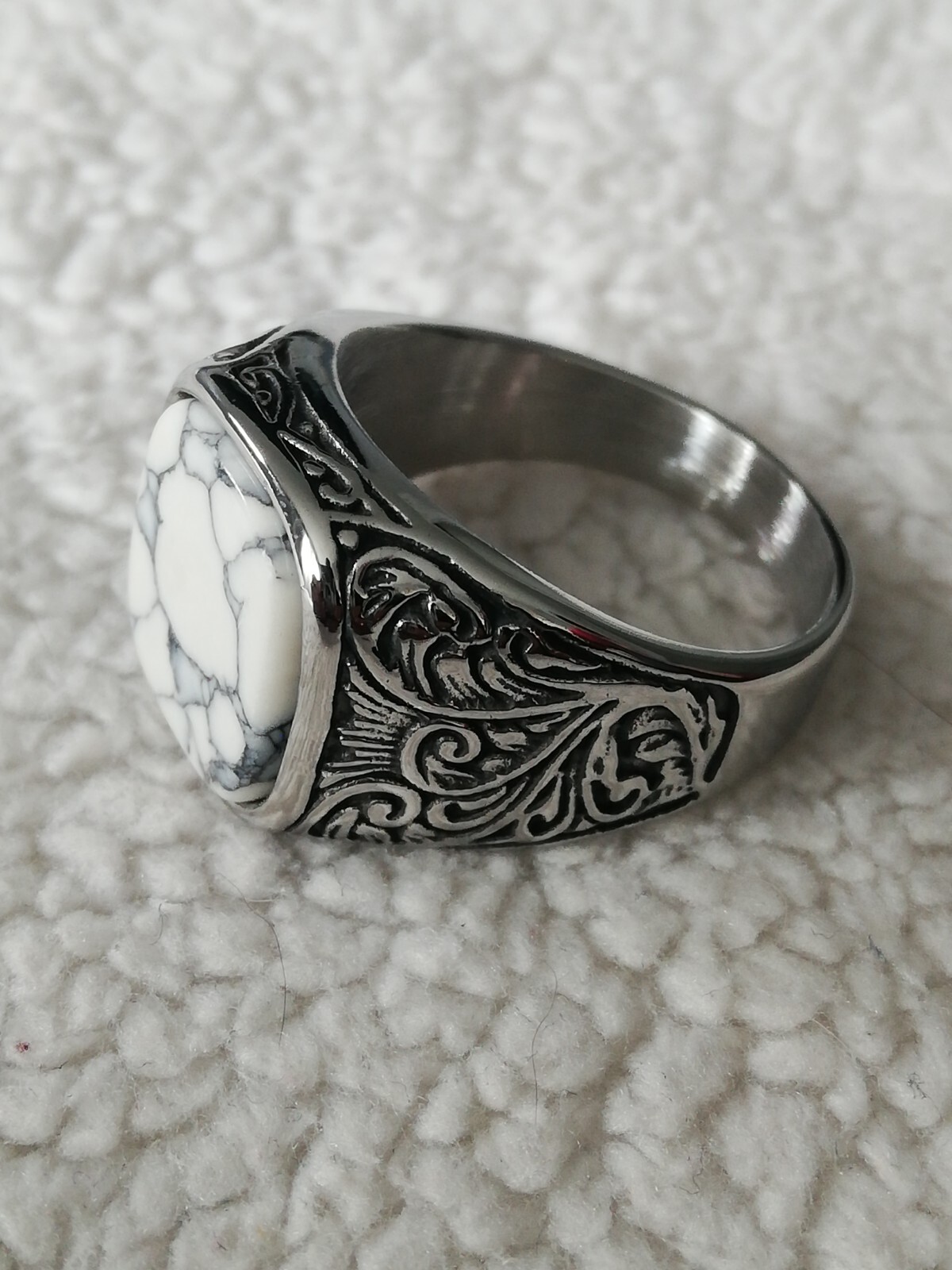 White Turquoise Stainless Steel Ring Size 7,8, 9,10,11,12