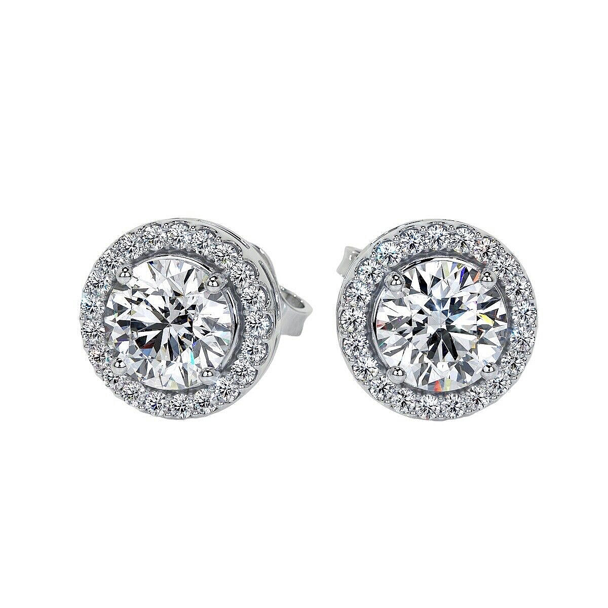 4.00 Ct Round Cut Lab Created Halo VVS1/D Stud Earrings 14K White Gold 8mm