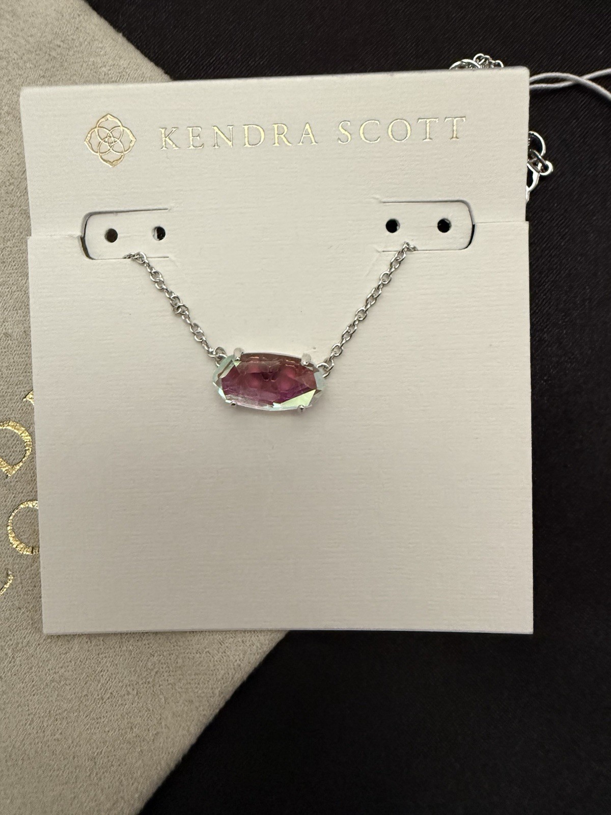 NWT Kendra Scott Ever Dichroic Pendant Necklace Silver Tone MSRP $60 W/Pouch