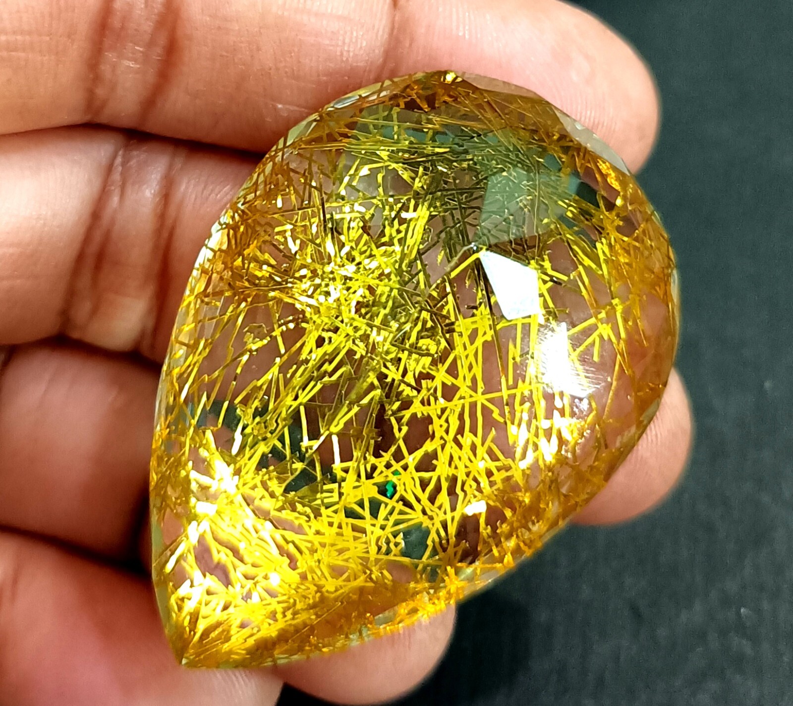 EGL Certified 144.60 Ct PEAR Cut Natural Yellow Rutilated Quartz Loose Gemstone