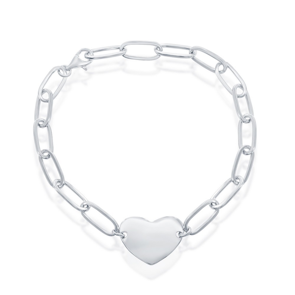 Sterling Silver Bella Silver Polished Heart Paperclip Bracelet Rhodium Plated