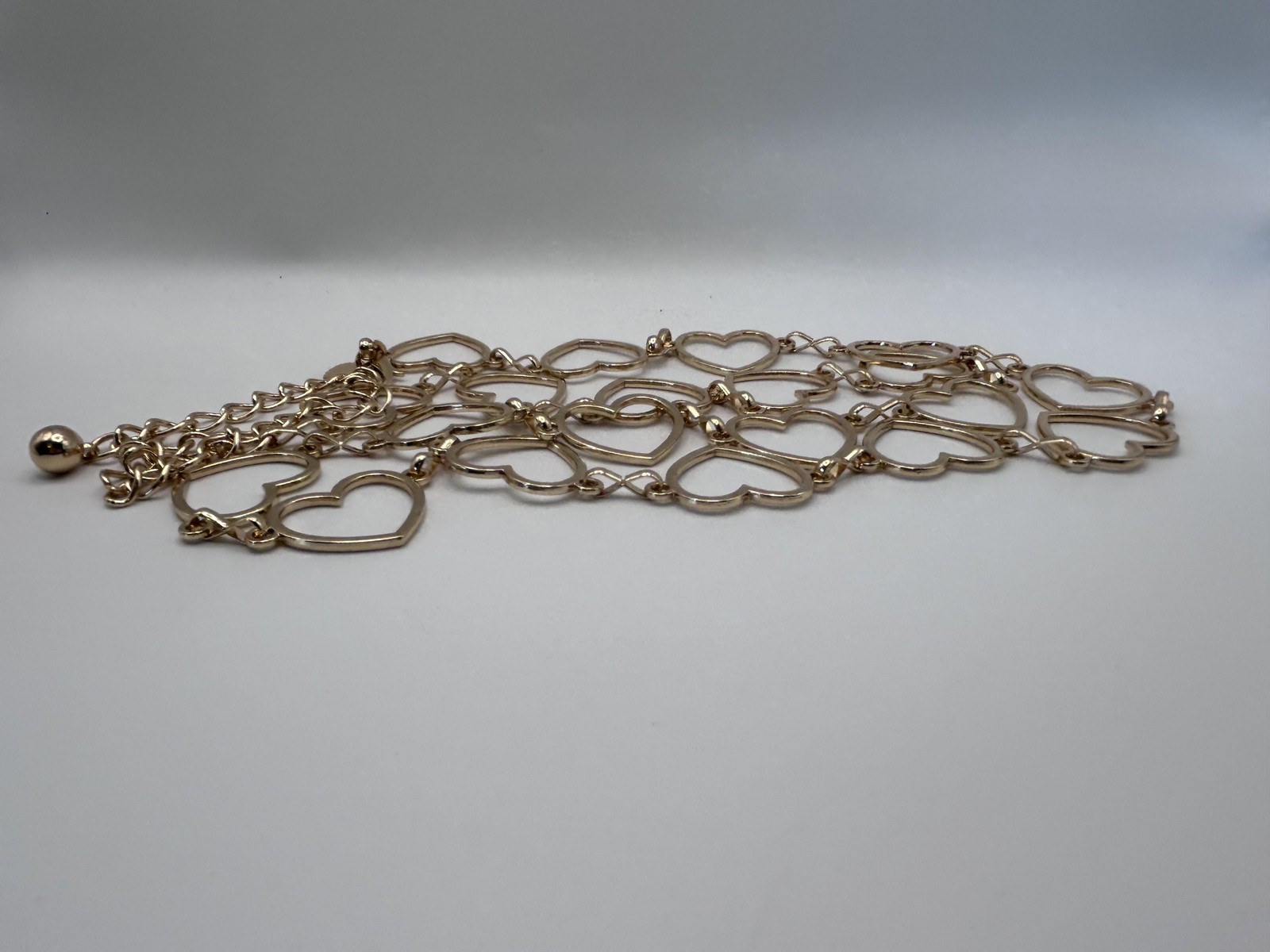Necklace Gold Tone Open Heart Link Chain Statement Lobster Clasp 27 Inch Womens