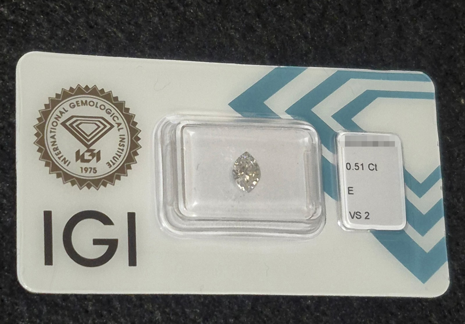 IGI Certified Natural Marquise Diamond 0.51ctw E VS2 Very Good Cut 6.92mm