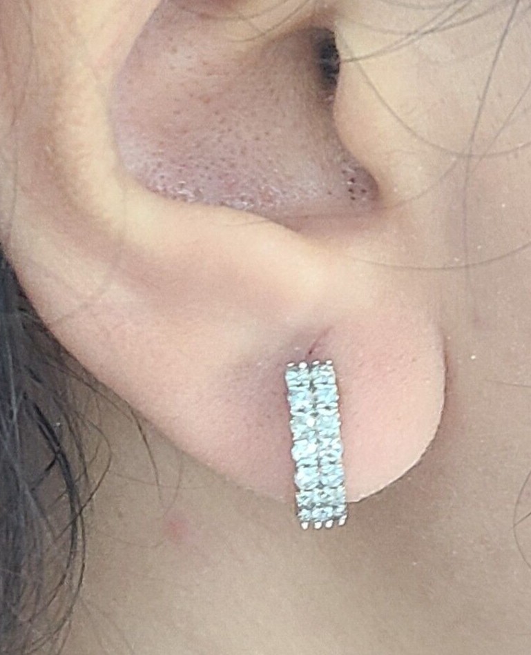 DEAL! 0.70 Carat Natural Diamonds 2rows Hoops Huggies Earrings in 14k Gold