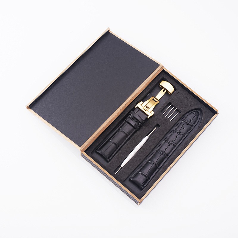 Leather Watch Band Crocodile Grain Calfskin Strap Butterfly Clasp Band Gift Box